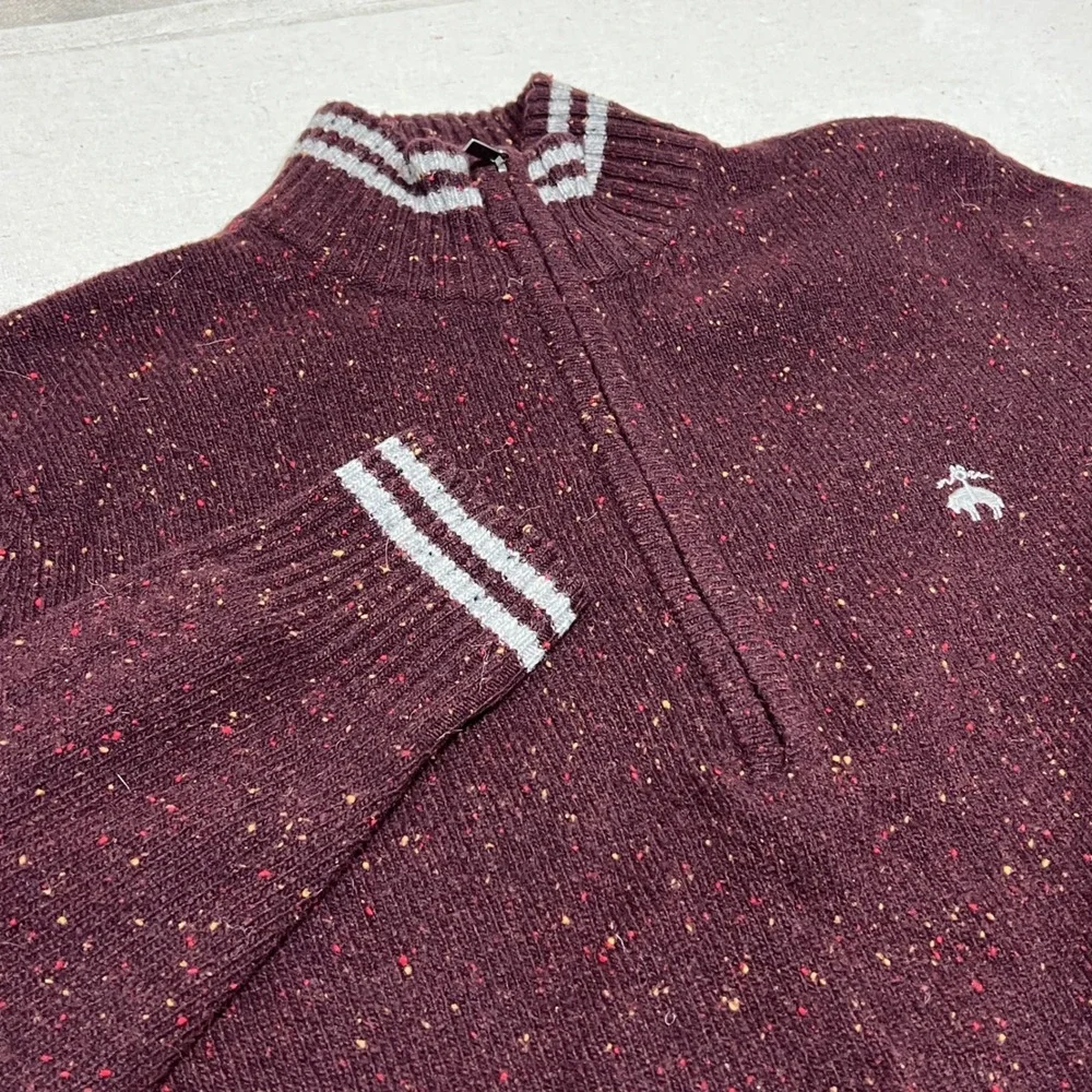 Brooks Brothers Men's Burgundy Speckled Half Zip‎ Sweater Medium Lambswool Blend